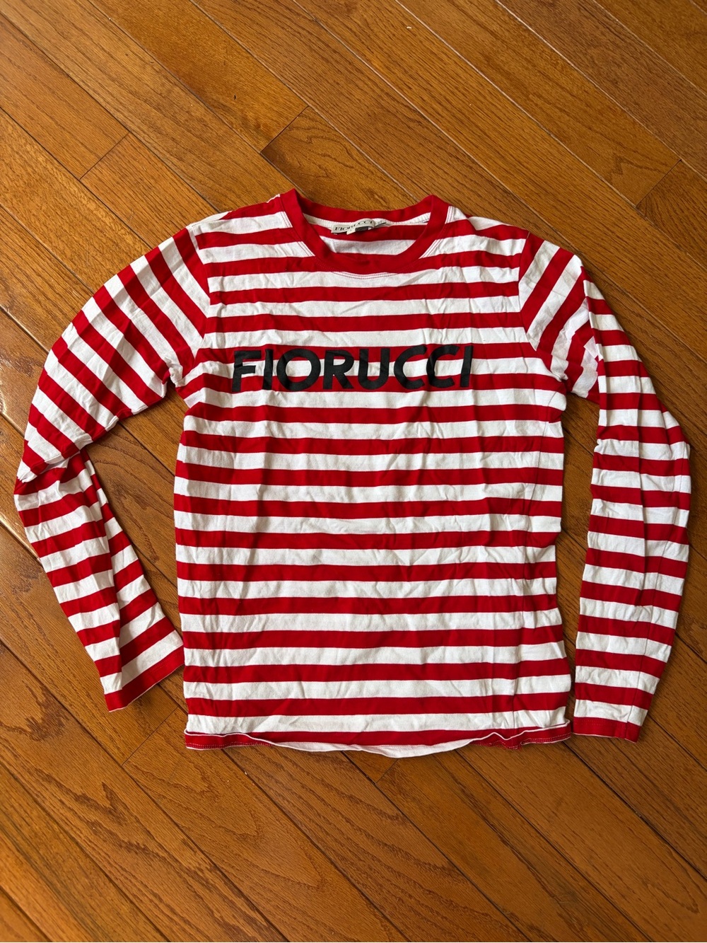 Fiorucci Red & White Striped Long Sleeve Logo T-Shirt